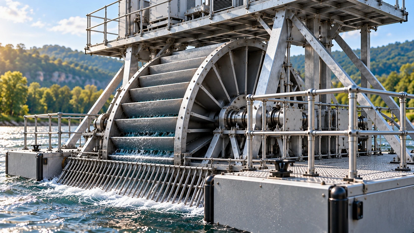 Front view of MARC with protection grille ahead of the water wheel